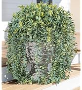 Faux Outdoor Plants Fake Hanging Plants for Outdoors Outside Decorations, 2 Pcs White Faux Eucaly...