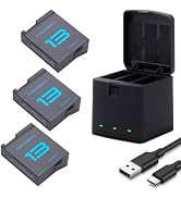ANCBD 3-Pack High Capacity Battery with 3-Channel Battery Charger Station Compatible with Hero 13...