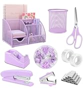 SKYDUE Purple Office Supplies, Purple Desk Organizer for Kids, Mesh Desk Organizer, Stapler, Tape...