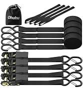 Ratchet Tie Down Straps with Safety Clip 4-Pack 1" x 15' &amp; 4 Soft Loops - 500 lbs Load Cap 1500 l...