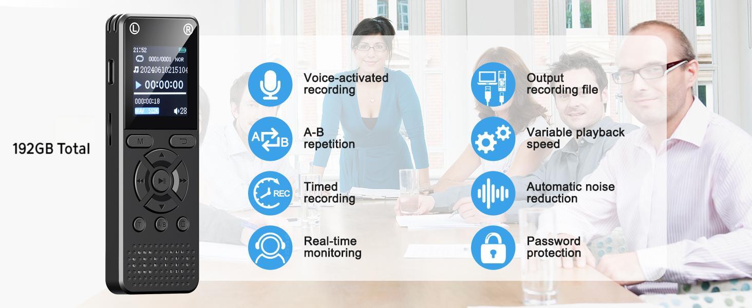 192GB digital voice recorder with metal body and color screen for professional recording