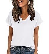 Zeagoo Womens Summer Tops Rolled Short Sleeve V Neck Shirts Casual Dressy Business Work Blouses O...