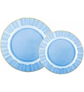 Lillian Tablesettings 32-Piece Blue Plastic Plates Set, 16×10" Dinner &amp; 16×7" Salad Plates, Heavy...