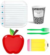 AnyDesign 120Pcs Back to School Party Supplies Kit Composition Notebook Pencil Apples Paper Plate...
