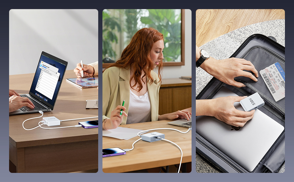 USB C Charger Block,USB C Charging Station GaN IV Travel Essentials Multiple Port Charging Station