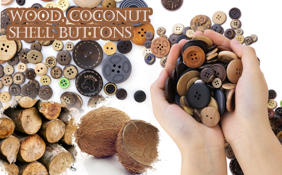 TCOTBE 600 Pcs Assorted Sizes Wooden Buttons Mixed Colors
