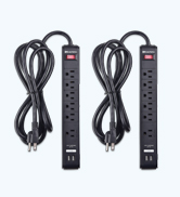 2-Pack 6 Outlet Surge Protector Power Strip with USB, 8 ft Long Extension Cord