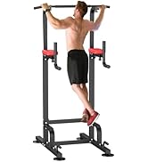 RELIFE REBUILD YOUR LIFE Power Tower Pull Up Bar Dip Station for Home Gym Adjustable Height Stren...