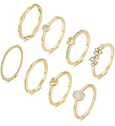 RLMOON 8-12PCS 14K Gold Stacking Ring Set for Women Dainty Thumb Stackable Rings Gold Heart CZ No...