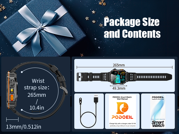 SmartWatch Size and Package Contents