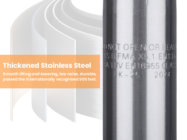 Close-up product shot of thickened stainless steel material with technical text engraving visible on metal surface.