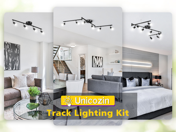 Unicozin LED Track Lighting Kit, Black 6 Way Ceiling Spot Lighting