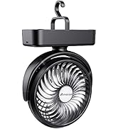 Portable Camping Fan with LED Lantern- 40H Work Time Rechargeable Battery Operated Fan with Hangi...