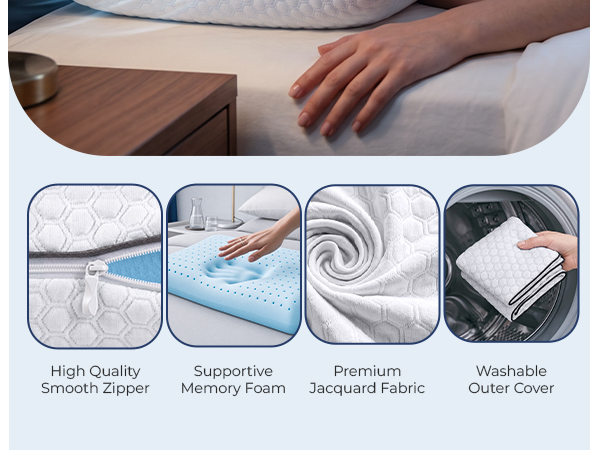 Memory foam pillow queen size bed pillows for sleeping braethable design removable &amp; washable cover