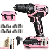 SHALL Pink Cordless Drill Driver 20V Electric Power Drill Screwdriver Set with 2.0AH Battery &amp; Fa...