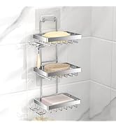 Moforoco Soap Dish Holder for Shower Wall, No Drilling, 3-tier 304 Rustproof Stainless Steel, Soa...