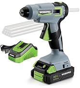 WORKPRO 20V Cordless Hot Melt Glue Gun Kit, 2.0 Ah Li-ion Battery Powered Rechargeable Full Size ...