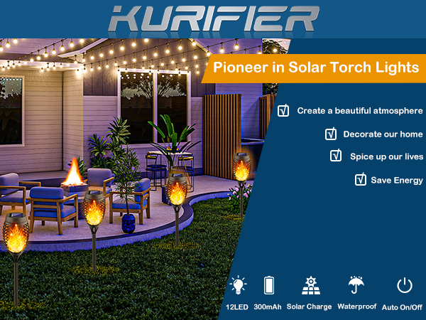 Solar Torch Lights Outdoor Flickering Flame