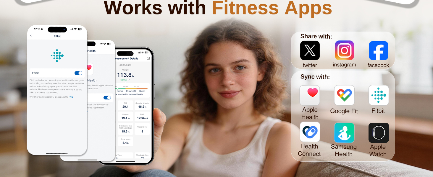 work with fitness app precision weigh scale for body weight and fat percentage