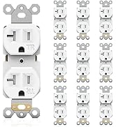20Amp Electrical Wall Outlet, 125V Duplex Receptacle White Outlet, Standard Residential Grade, Ta...