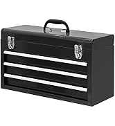 BIG RED 3 Drawer 20“ Metal Tool Box Portable Steel Tool Chest with Metal Latch Closure for Garage...