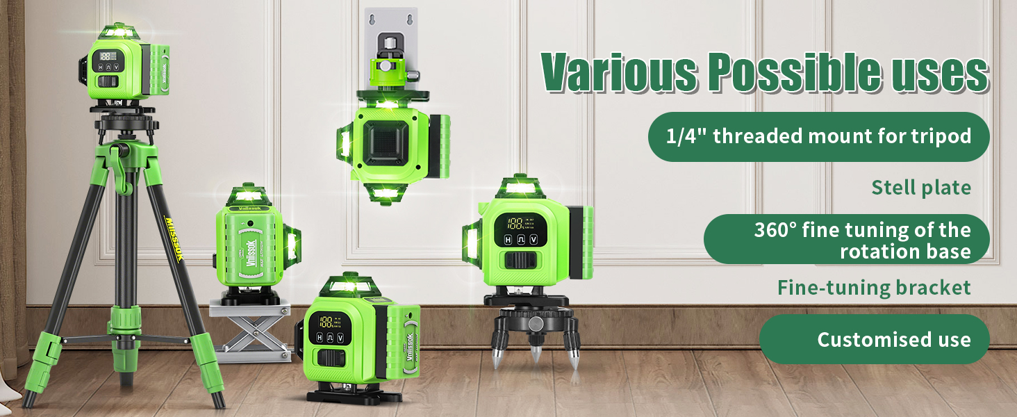 Laser Level 360 Self Leveling with Tripod,4D Lazer Level,4x360° Cross Line Laser for Construction
