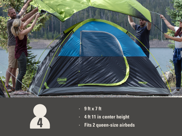 four person tent capacity height size rainfly weather comfort big outdoor coleman friend lake hike