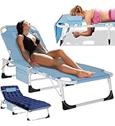 MOPHOTO Tanning Chair, Outdoor Sunbathing Lounge Chair 5-Position, Folding Chaise Lounger, Sun Ta...