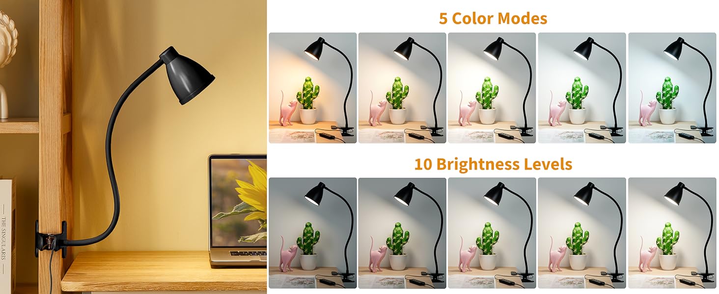 Desk Lamp Reading Light LED Clamp Lamp Flexible Gooseneck Clip on Light for Bed Bedside