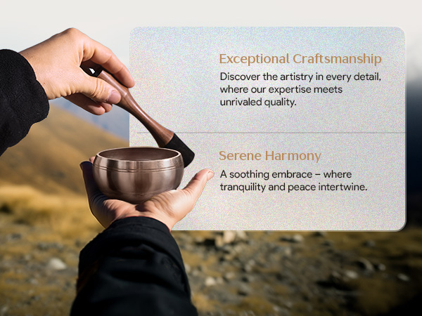 Meditation bowl with striker, showcasing artisanal quality outdoors