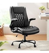 Marsail Executive Office Chair with Flip-up Armrests,PU Leather Ergonomic Desk Chair Height-Adjus...