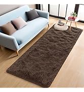 FALARK 2x6 Bedside Runner Rug, Dark Brown Hallway Area Rugs for Bedroom, Fluffy Fuzzy Furry Washa...
