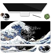 Keyboard Mouse Pad Set, Large Gaming Mouse Pad + Keyboard Wrist Rest + Coaster Set, 4Pcs Ergonomi...