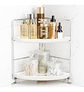 FSyueyun 2-Tier Corner Bathroom Counter Organizer, Tool-Less Installation Vanity Shelf Small Plas...