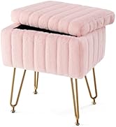 Sweetcrispy Vanity Stool Chair with Storage, 18.9”H x 16”L x 12.2”W Ottoman Chair Faux Fur Soft P...