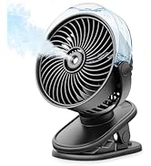 SWEETFULL Portable Misting Clip On Fan, USB-C Rechargeable Mini Personal Cooling Fan with 4 Speed...