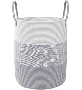 HZFTJOY 55L Large Woven Laundry Basket Hamper With Handles - Grey | Cotton Rope, Reinforced Handl...