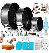 RFAQK 100pcs Cake Pan Set for Baking + Cake Decorating Supplies: 3 Round Non Stick Springform Pan...