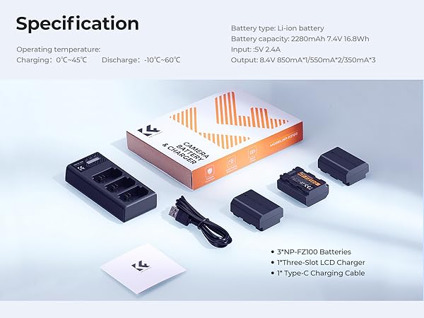 specification for 3 pack np-fz100 battery