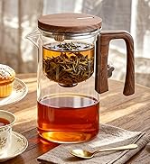 Magnetic Teapot, 24.3oz Borosilicate Glass Teapot with Infuser, Loose Leaf Tea Steeper Pot, Heat ...