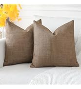 OTOSTAR Pack of 2 Throw Pillow Covers 24x24 Inch Linen Coffee Brown Pillowcases Farmhouse Decorat...