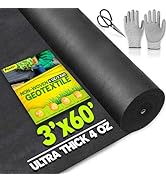 PAMAZY [Premium] Non Woven 4oz 3ftx60ft Geotextile Fabric (Gloves &amp; Scissors Included), Heavy Dut...
