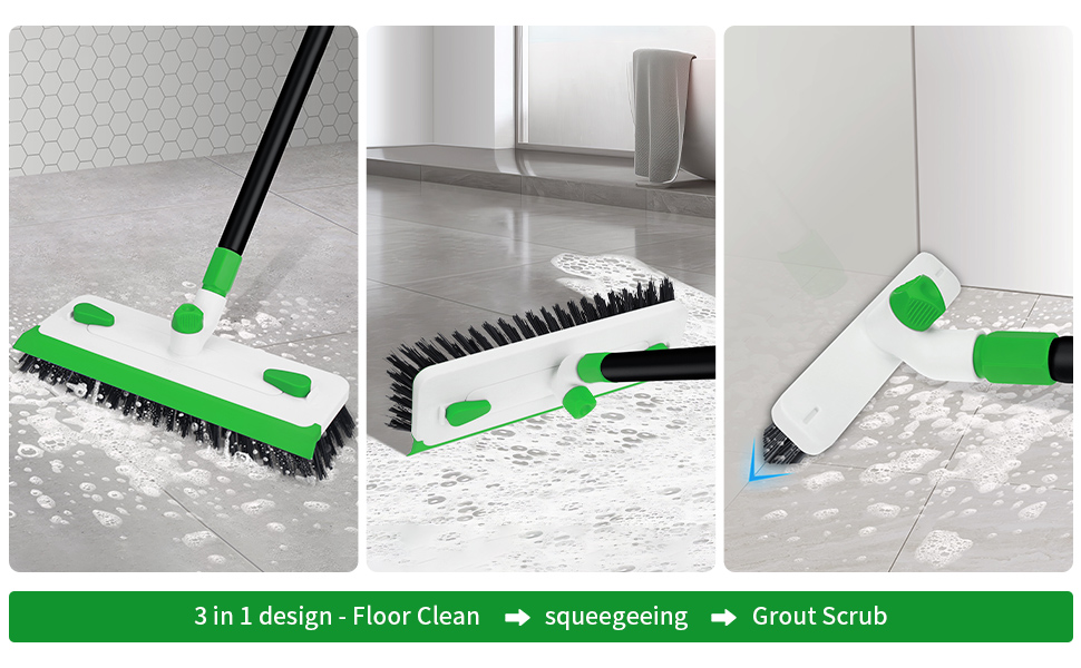 Multi-functional scrub brush, brush, built-in squeegee, built-in V-shape grout scrub brush, all in 1