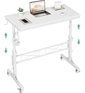 Small Teacher Rolling Standing Desk - 32 Inch White Portable Adjustable Height Mobile Stand Up De...