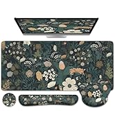 iCasso Desk Cover Mat, 4in1 Floral Large Mouse Pad with Wrist Rest, Desk Matt for Desktop, Anti-S...