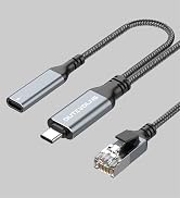 Dutevolns USB C to Ethernet Cable & Female Charging 6.6 FT, USB-C Female 60W PD &amp; Gigabit LAN Two...