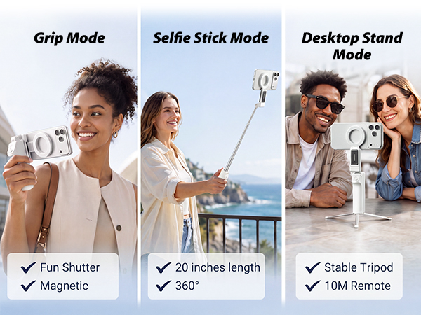 Magnetic Selfie Stick Tripod,Phone Camera Grip