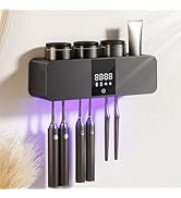 Smart Wall-Mounted Toothbrush Holder with Solar Charging, 6 Brush Slots &amp; 3 Cup, Multi-Function E...