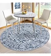 KUTA Oriental Round Rugs 5ft, Blue Round Washable Rug Circle Rug 5ft, Non-Slip Printed Distressed...
