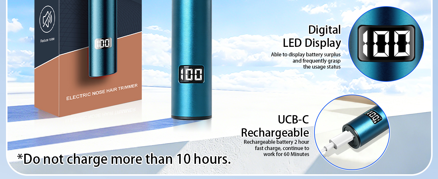 YunLuna USB Rechargebale nose hair trimmer with Battery LED Display, do not charge more than 10h